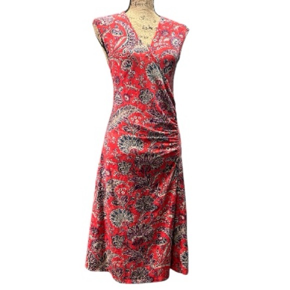 Lauren Ralph Lauren EC Red and Blue Floral Midi Dress - Picture 1 of 7